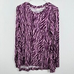 Belle by‎ Kim Gravel Purple Zebra Print Long Sleeve Top Women's Size M Casual
